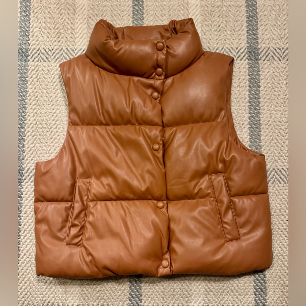 Love Tree | Brown Faux Leather Puffer Vest | Size S